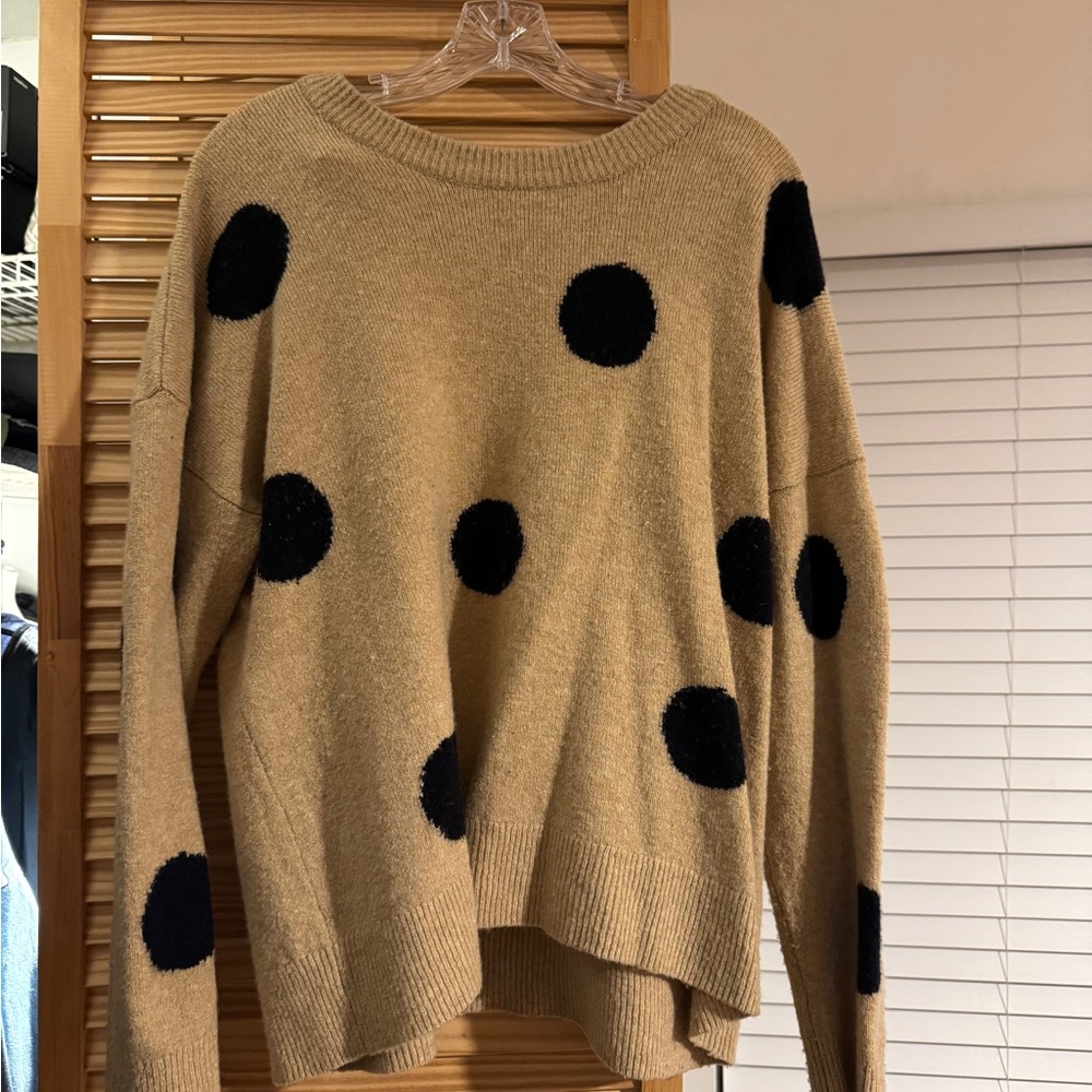 Madewell Tan and Black Polka Dot Sweater
